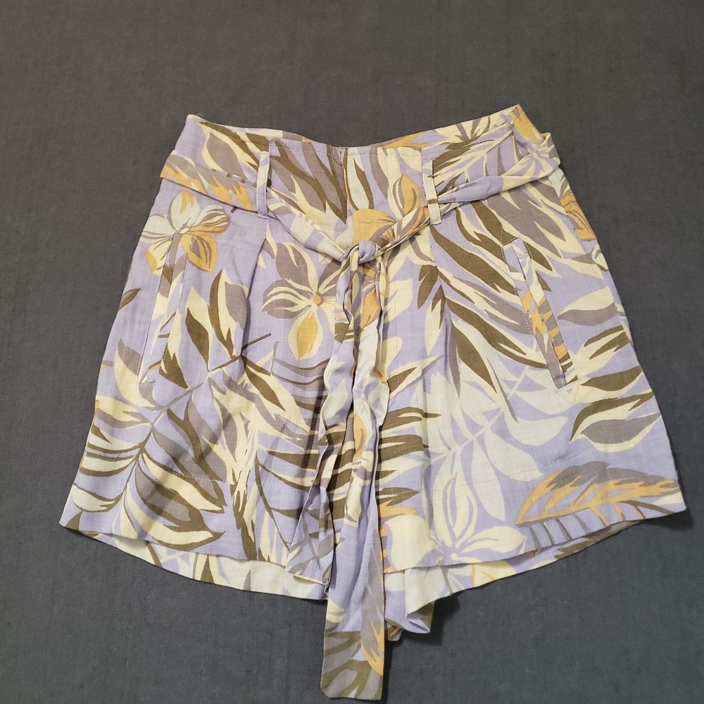 Bila 77 Tropical Palm Shorts Womens XS Purple High Rise Rayon‎ Tie Waist